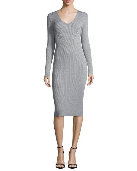 michael kors v neck ribbed sweater dress|Ribbed Sweater Dress .